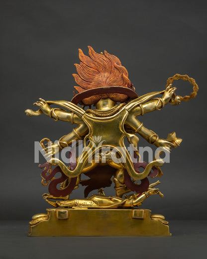 Luxury Six Arm Mahakala Statue | 24K Gold Fire-Gilded Copper Sculpture