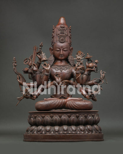 Japanese Chundi (Juntei Kannon) Statue | Oxidized Copper Buddhist Art
