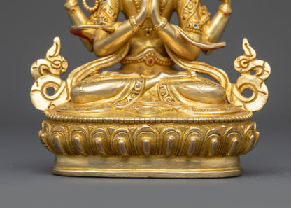 24K Gold Gilded Chenrezig Statue from Nepal | Compassionate Deity