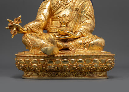 Sacred Padmasambhava Statue | 24K Gold-Gilded Himalayan Guru Artwork