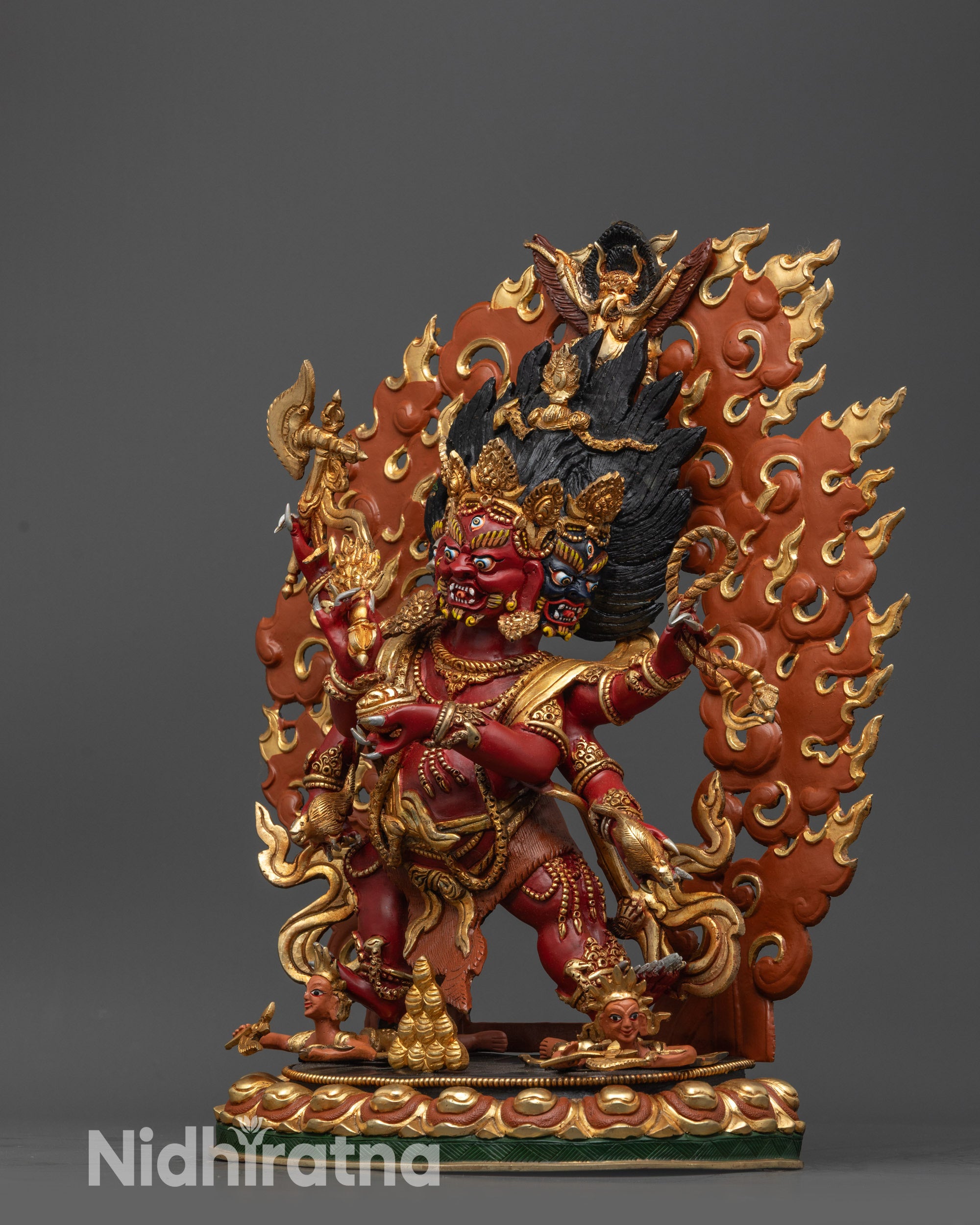 Red Dzambhala Sculpture | Handcrafted Tibetan Buddhist Wealth Deity