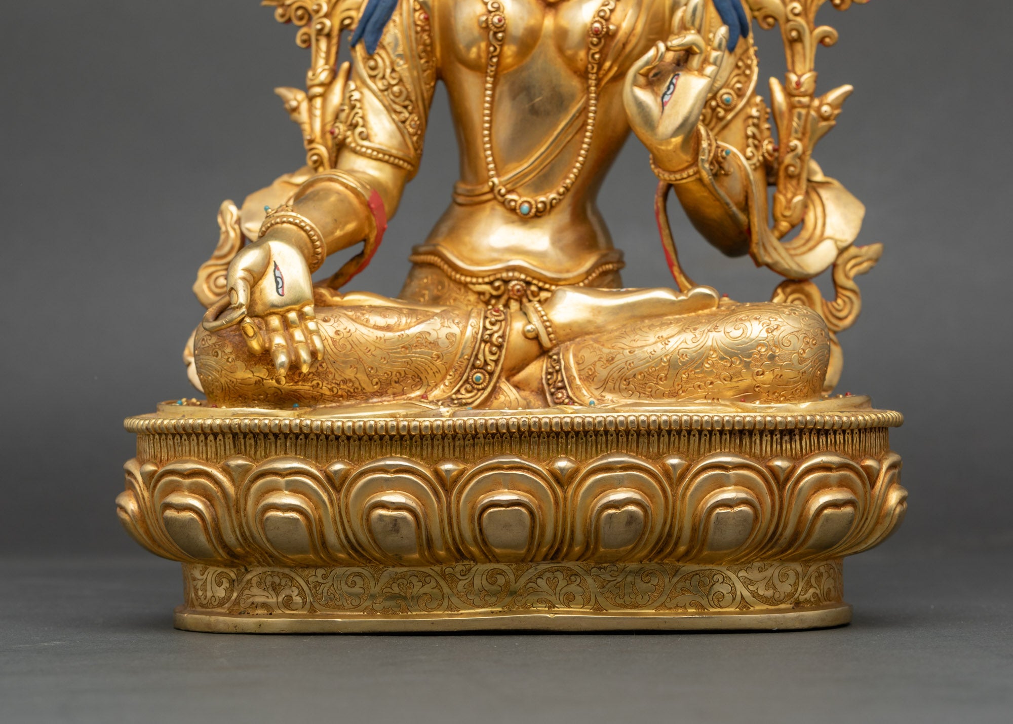 White Tara Drolma Statue | Fire-Gilded With gold Buddhist Sculpture