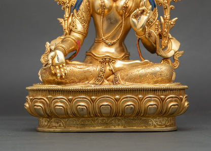White Tara Drolma Statue | Fire-Gilded With gold Buddhist Sculpture