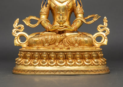 Tibetan Amitayus Statue | Traditionally Handcrafted Copper Sculpture
