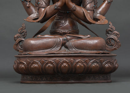 Four-Armed Chenrezig Statue | Oxidized Copper Sculpture