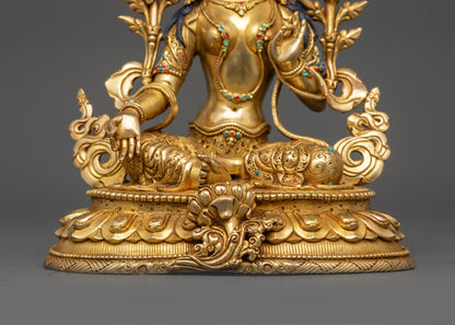 Compassionate Green Tara Statue | Buddhist Sculpture for Altar Decor