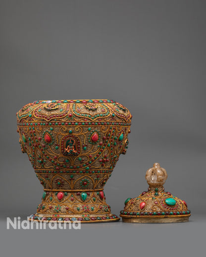 Divine Tibetan Rice Pot | Sacred Vessel for Buddhist Altar Offerings