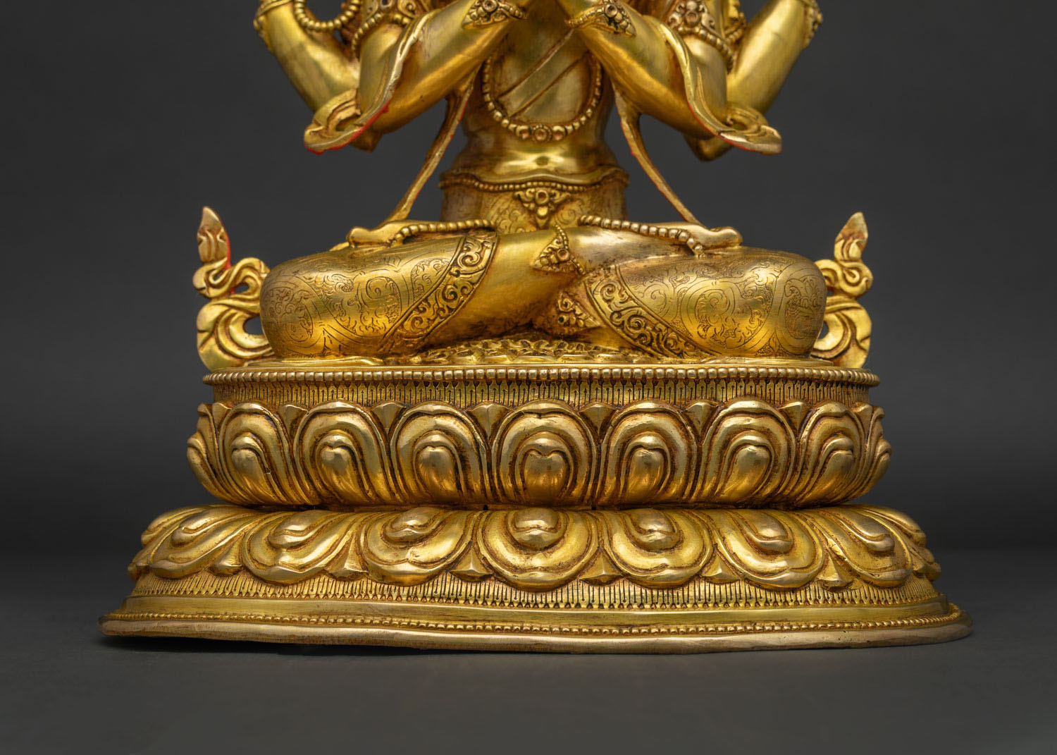 Four-armed Chenrezig Statue – 24K Gold Fire-Gilded Buddhist Sculpture