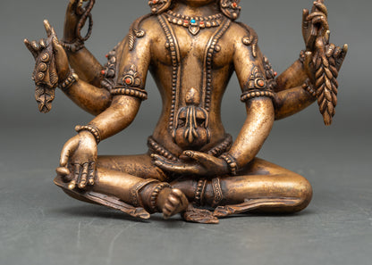 Six-Armed Vasudhara Statue | Oxidized Copper & Bronze Sculpture
