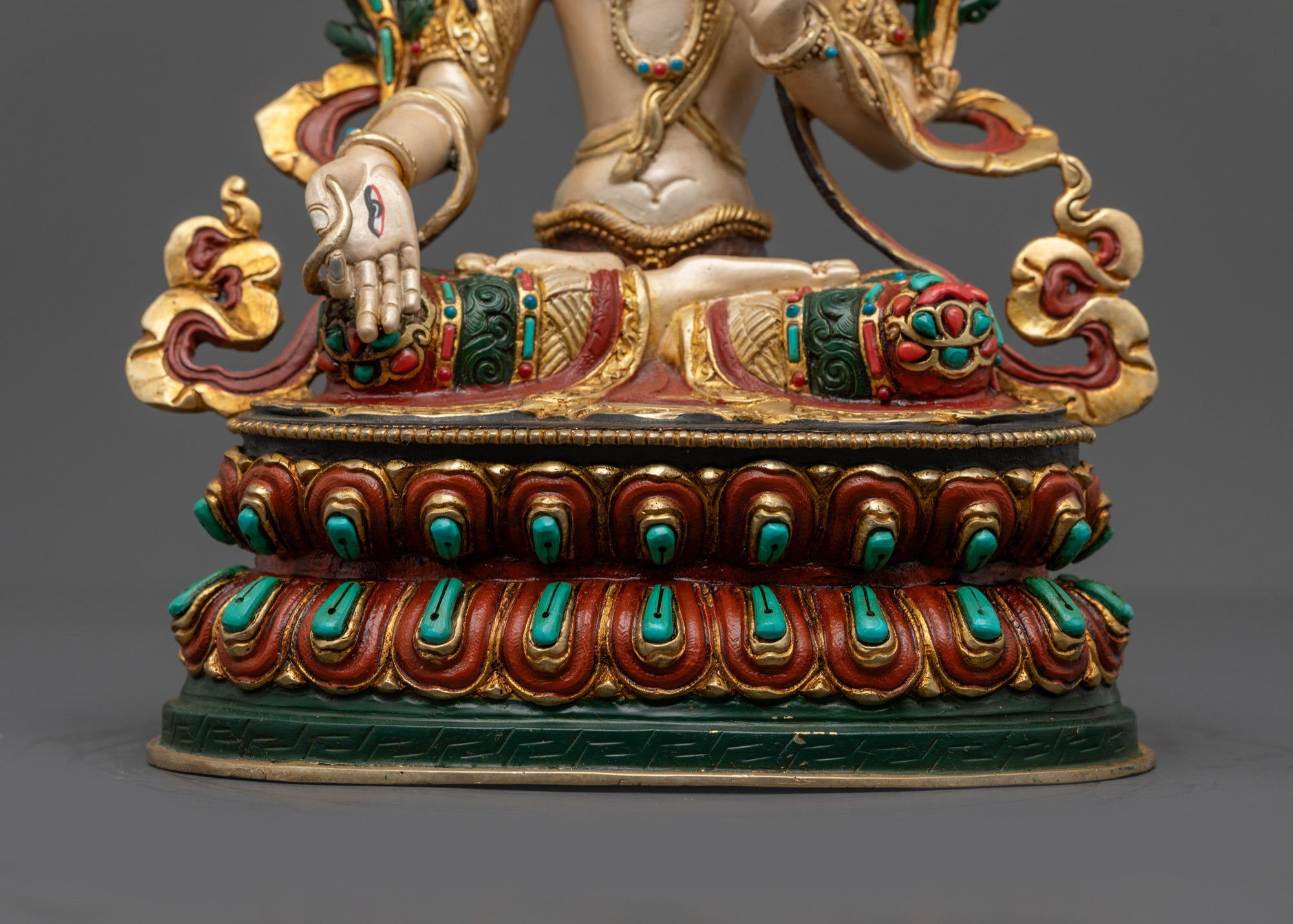 Exquisite White Tara Sculpture | 24k Gold-Gilded Face of Sita Tara