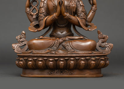Four-Arm Oxidized Chenrezig Sculpture for Mindfulness