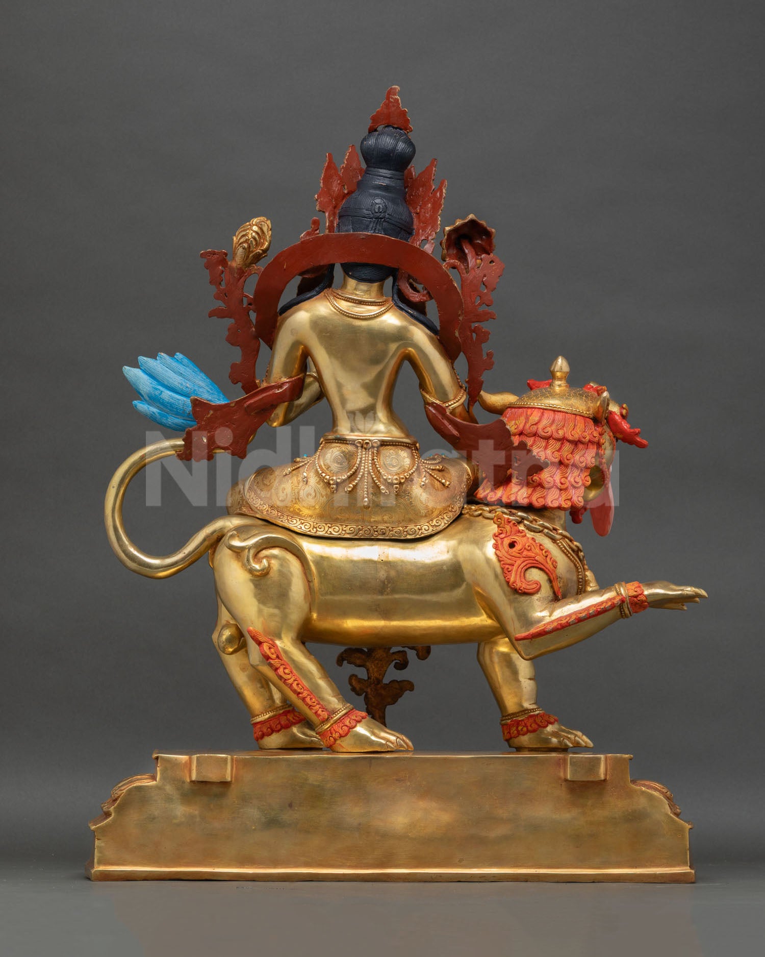 Green Tara Statue on Ornate Snow Lion Throne |  Handmade in Nepal
