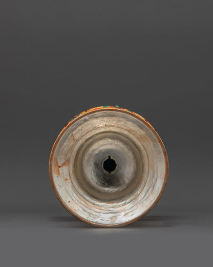 Copper Butter Lamp with Kalash Base | Himalayan Ritual Item Artwork