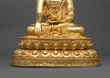 24K Gold Gilded Shakyamuni Buddha Sculpture | Traditional Nepalese Art