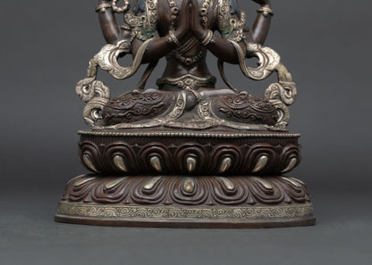 Oxidized Chenrezig Statue – Handmade Avalokiteshvara Figurine