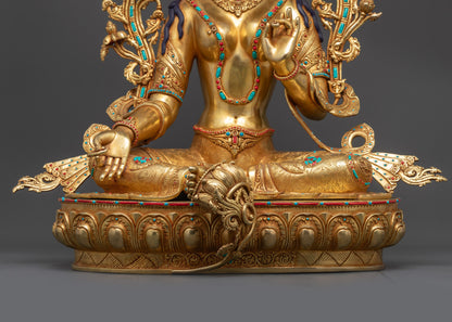 Buddhist Gold-Gilded Premium Green Tara Statue | Handicrafted in Nepal