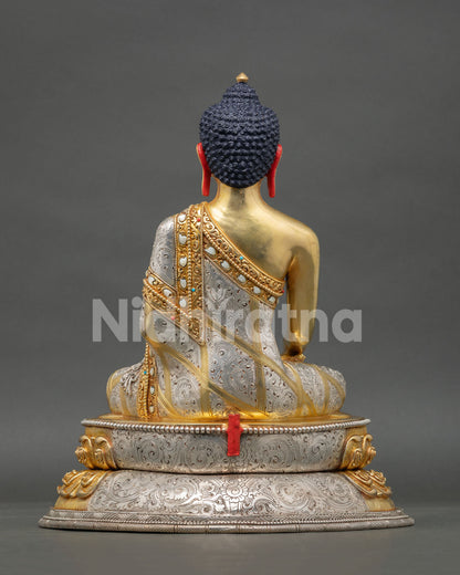 Shakyamuni Buddha Statue with Ornate Halo | Buddhist Art