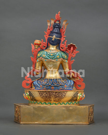 Enthroned Green Tara Statue | Multicolor Nepali Buddhist Artwork