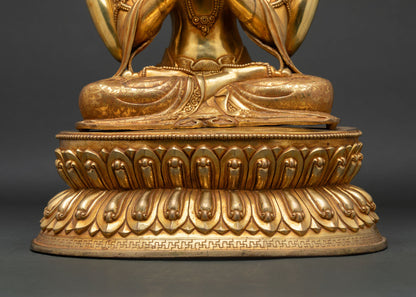 Tibetan Chenrezig Statue | 24K Gold Fire-Gilded Bodhisattva Sculpture