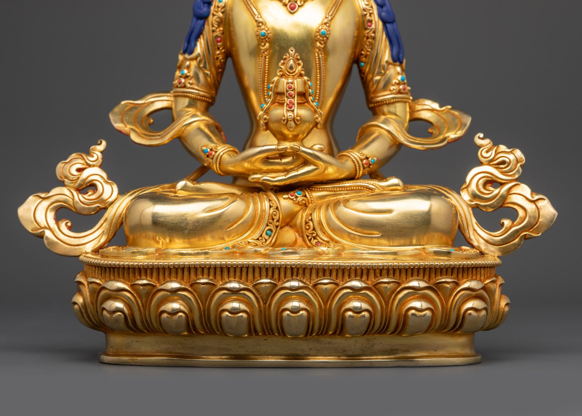 Golden Amitayus Buddha Sculpture | Nepalese Buddhist Statue for Vitality