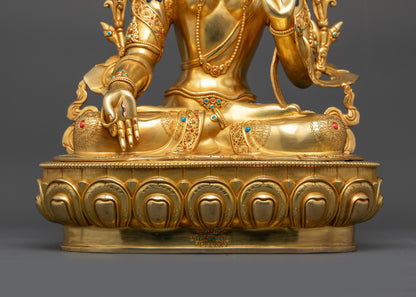 Gold Fire-Gilded White Tara Sculpture | Goddess of Long Life & Healing