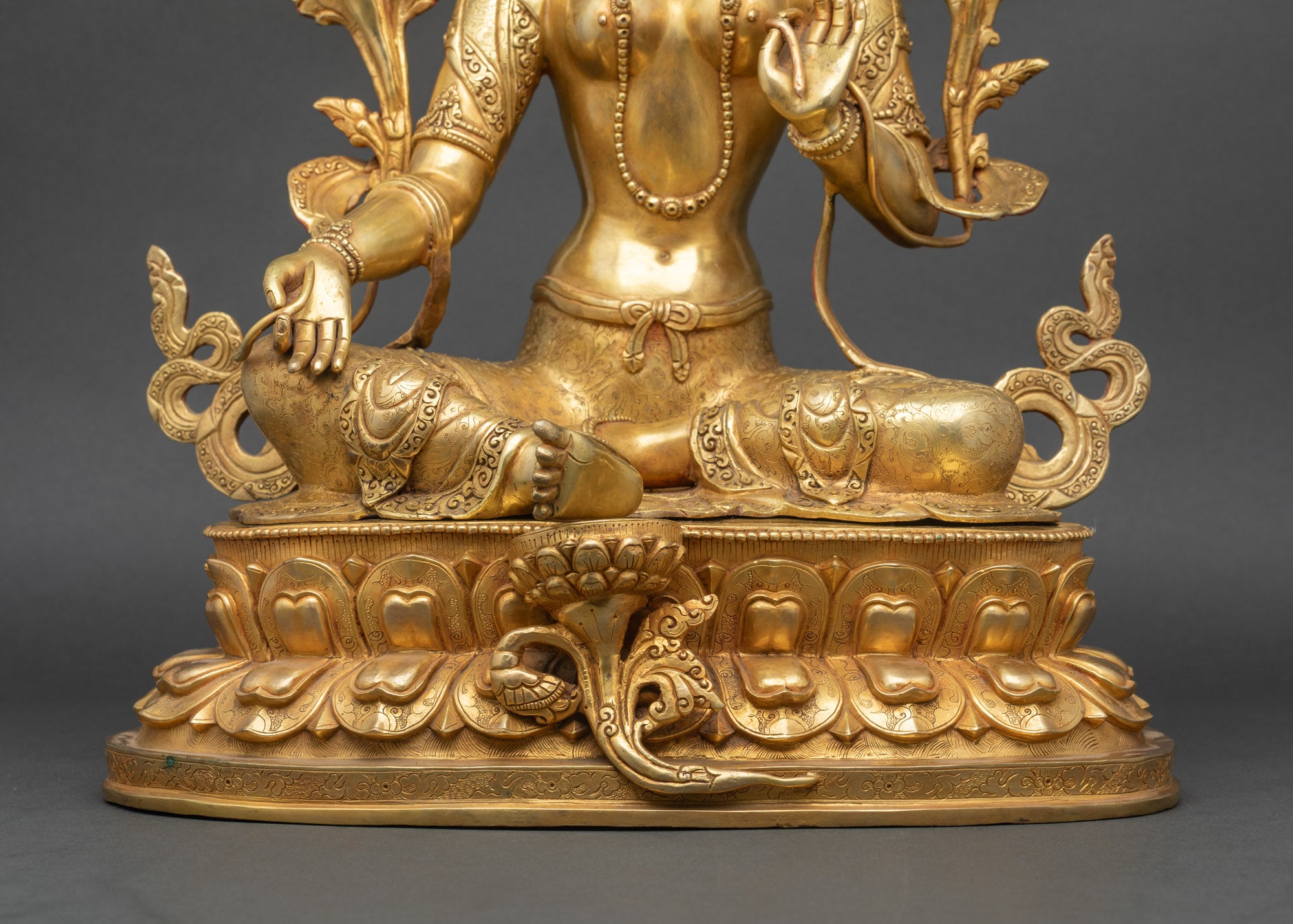 24K Gold Hand-Carved  Green Tara Statue for Spiritual Space