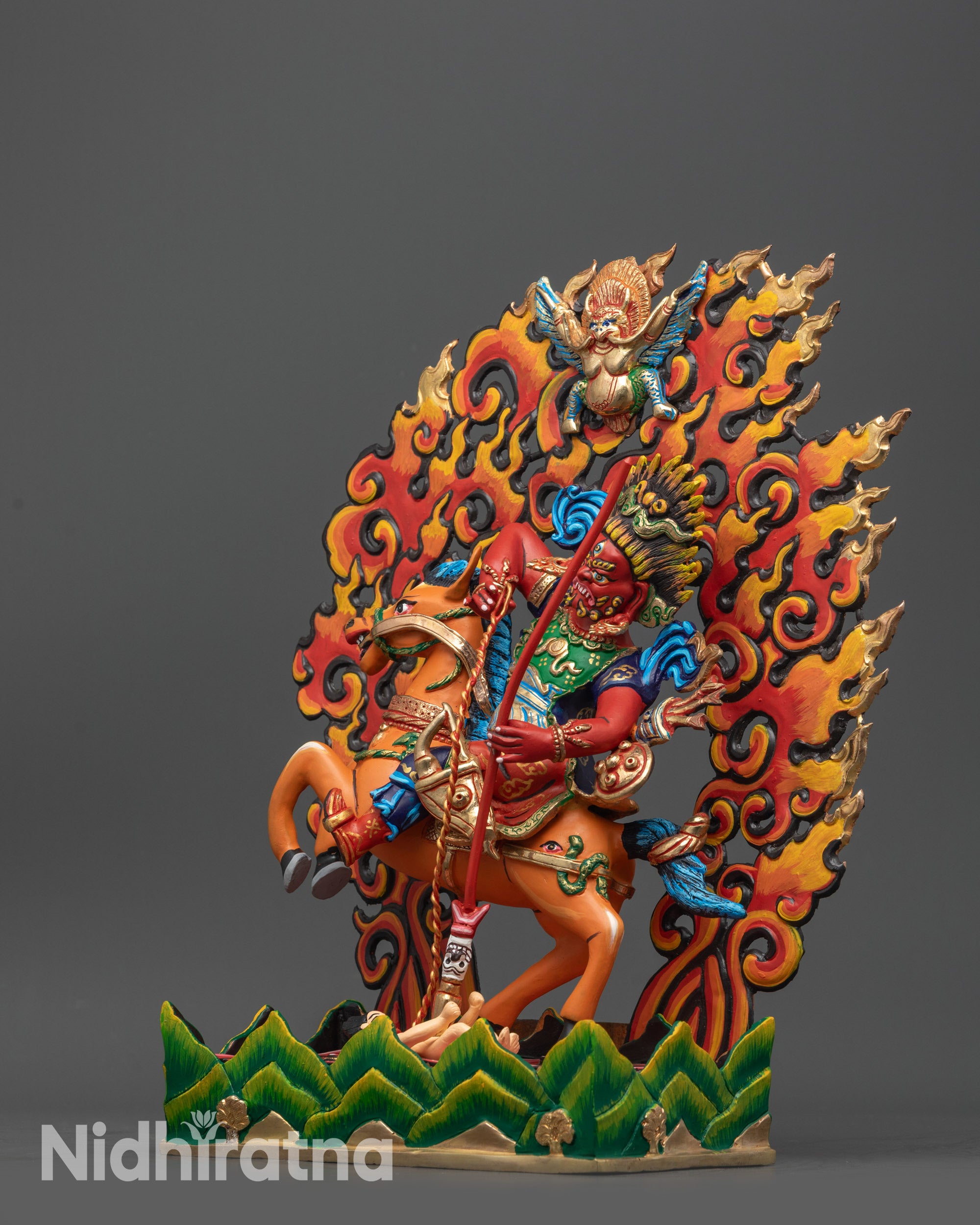 Colored Tsengo Rolpa Chudan Statue | Himalayan Protector Sculpture