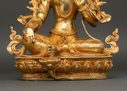 Goddess Green Tara Statue | Buddhist Copper Art for Altar