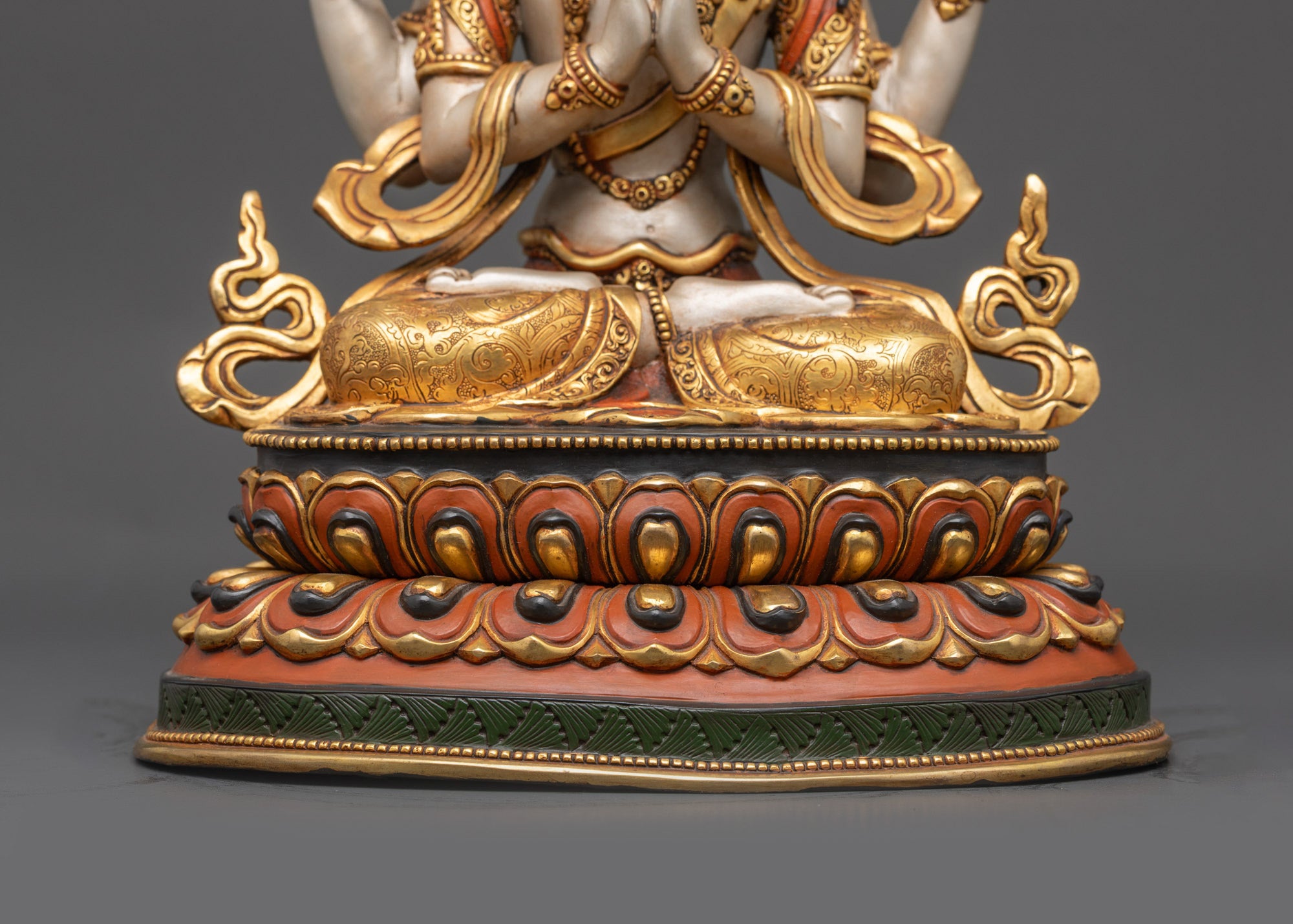 Tibetan Four-armed Chenrezig Statue | Premium Acrylic Colored Sculpture