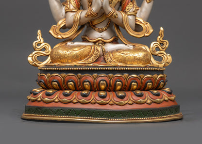 Tibetan Four-armed Chenrezig Statue | Premium Acrylic Colored Sculpture