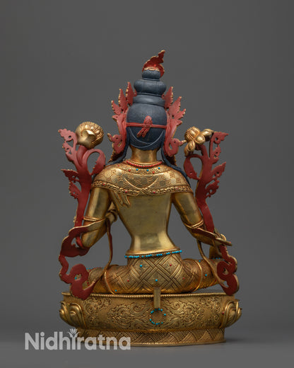 24K Gold Fire-Gilded Green Tara Statue | Meditation and Altar Decor
