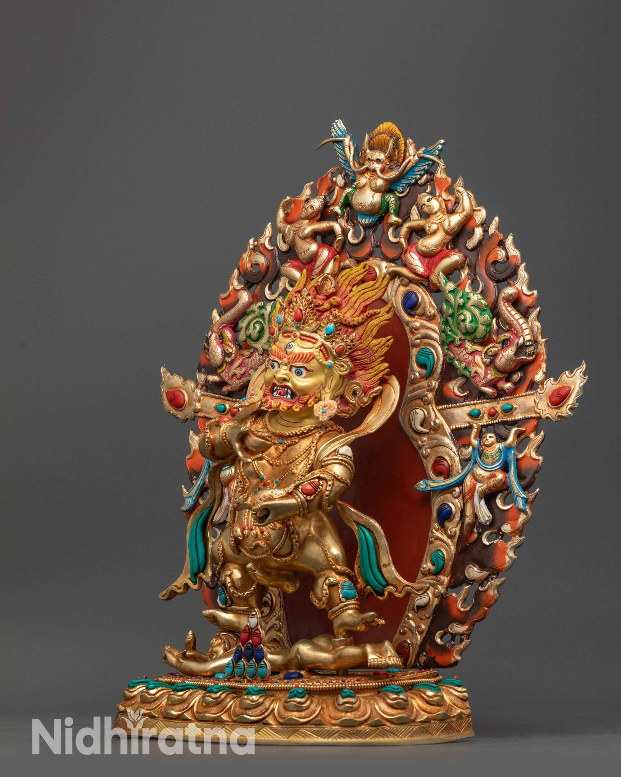 Black Dzambhala Statue | 24K Gold-Fire Gilded Sculpture for Wealth