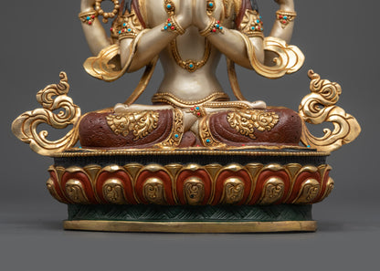 White-Hued Four-armed Chenrezig Statue | Hand-Painted Meditation Decor