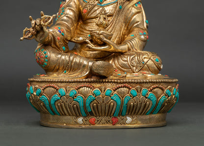Guru Rinpoche Statue - 24K Gold Gilded Copper Art