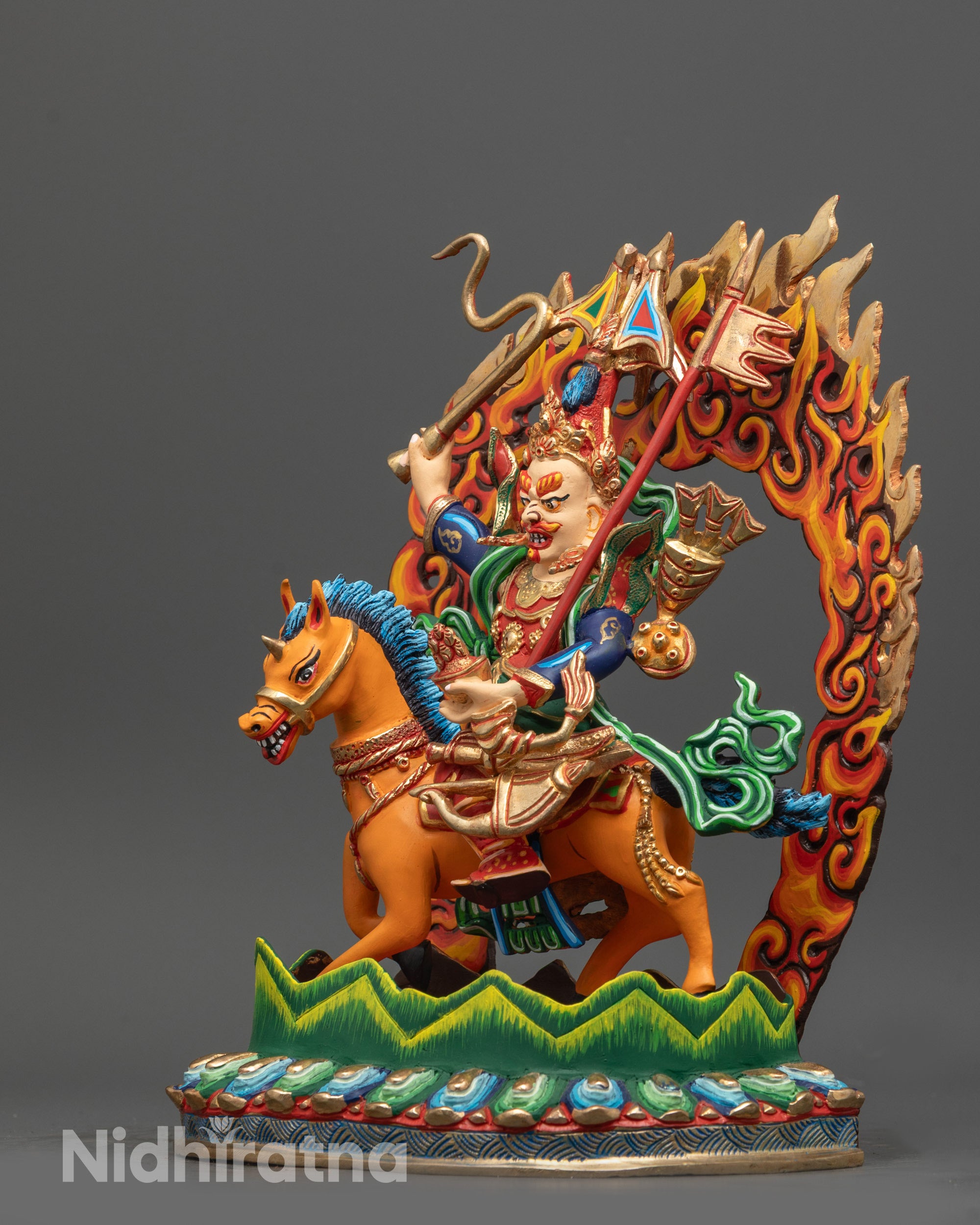 Intricately Carved King Gesar Statue | Copper and Acrylic Artwork