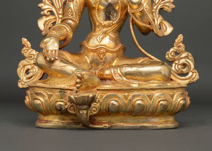 Green Tara Statue | 24K Gold Gilded Copper Art