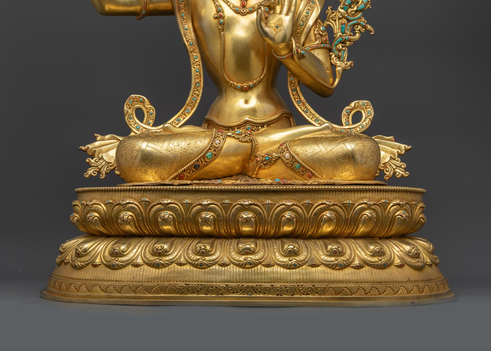 Buddhist Manjushri Statue | Gold-Gilded Bodhisattva of Knowledge Idol