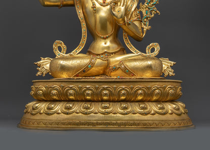 Buddhist Manjushri Statue | Gold-Gilded Bodhisattva of Knowledge Idol