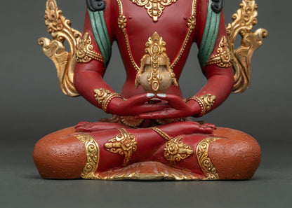 Hand-Painted Amitayus Buddha Statue – Buddhist Deity of Longevity