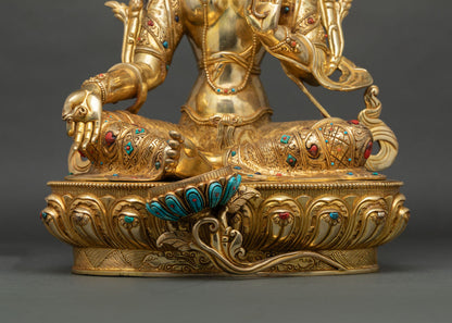 Green Tara Statue | 24K Gold Gilded Copper Buddhist Art