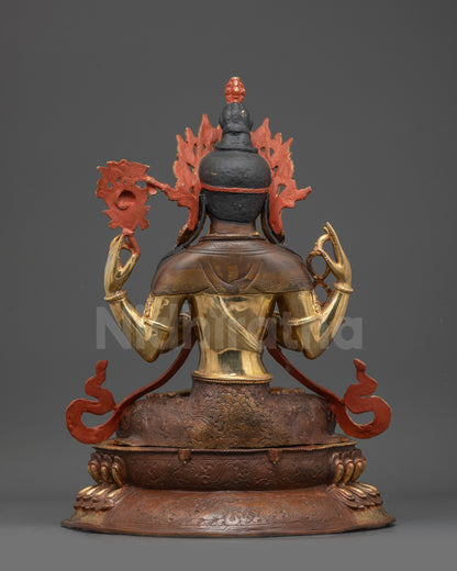 Four-armed Avalokiteshvara Statue | Sacred Tibetan Bodhisattva Idol
