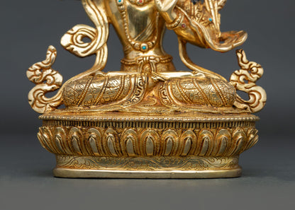 Manjushri Statue in Gold Finish | Authentic Buddhist Art from Nepal