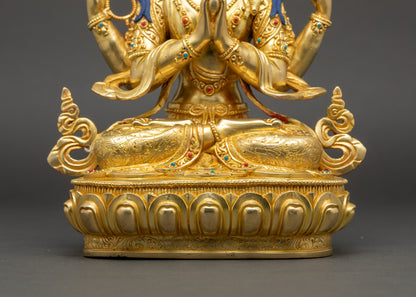 Chenrezig Avalokiteshvara Statue | Nepalese Sacred Copper Sculpture