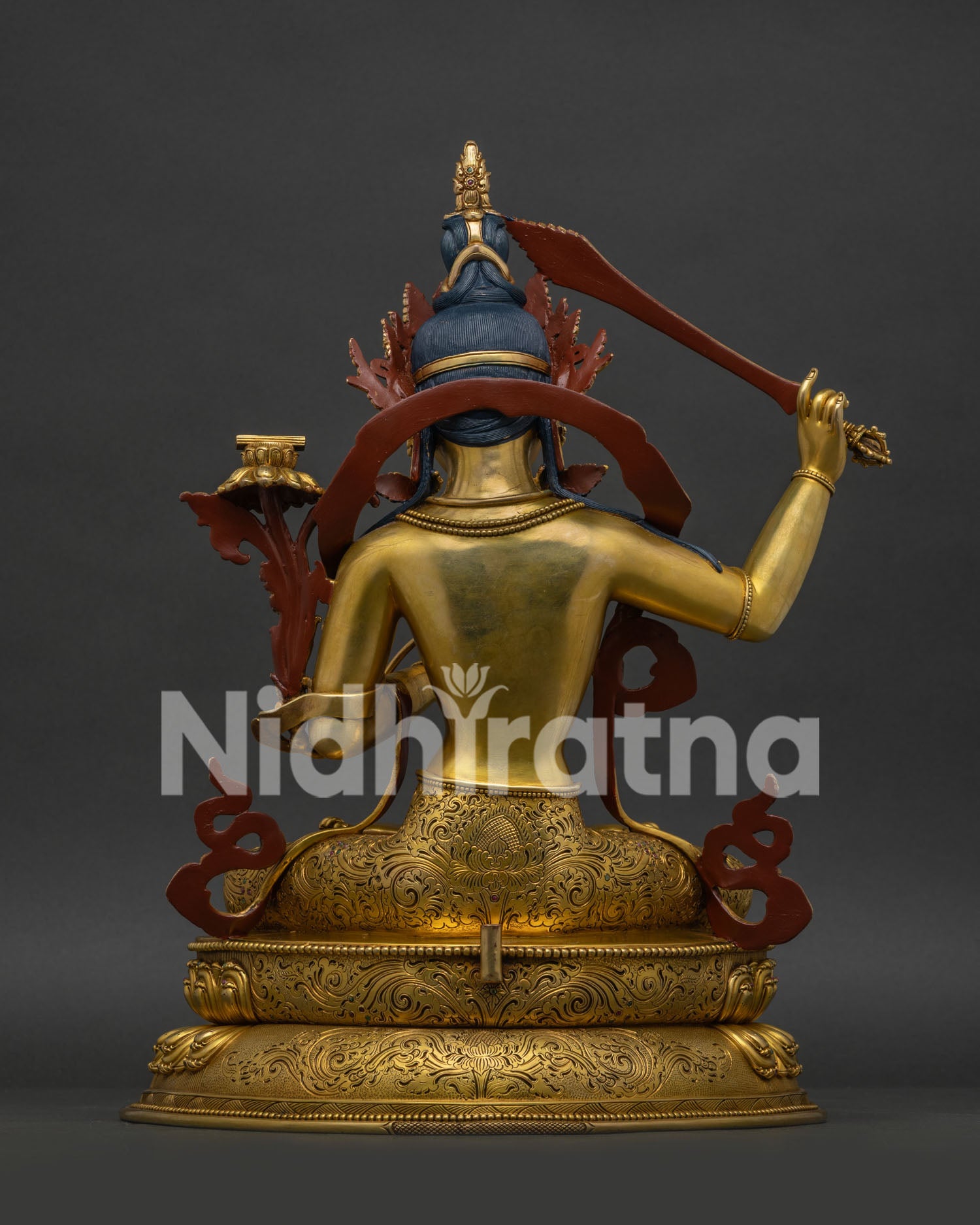 Luxury Manjushri Statue | 24K Gold Fire-Gilded Copper Sculpture