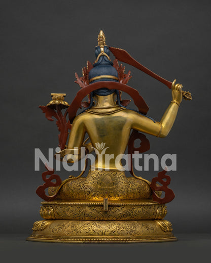 Luxury Manjushri Statue | 24K Gold Fire-Gilded Copper Sculpture