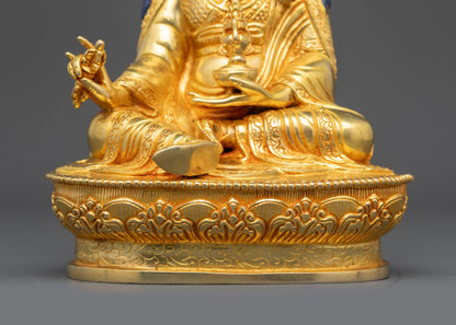 Gold Fire-Gilded Guru Padmasambhava Statue | Tibetan Buddhist Idol