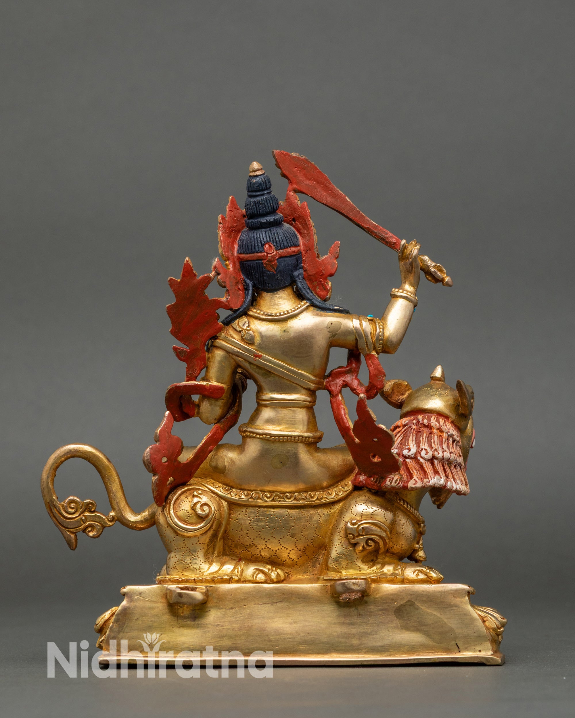 Simhada Manjushri Statue | 24K Gold Fire-Gilded Copper Artwork