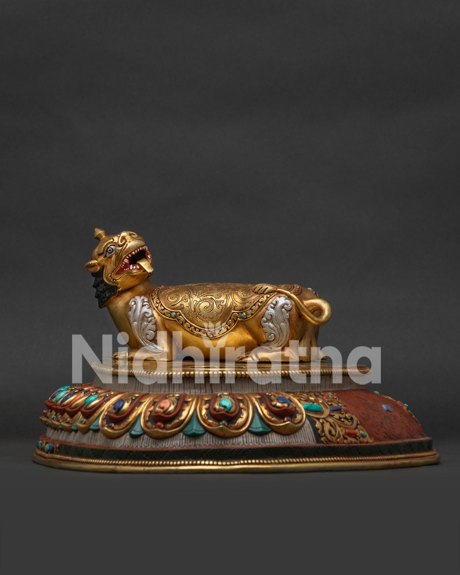 Simhanada Manjushri Statue with Snow Lion Statue – Buddhist Sculpture