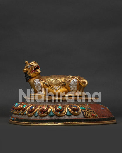 Simhanada Manjushri Statue with Snow Lion Statue – Buddhist Sculpture
