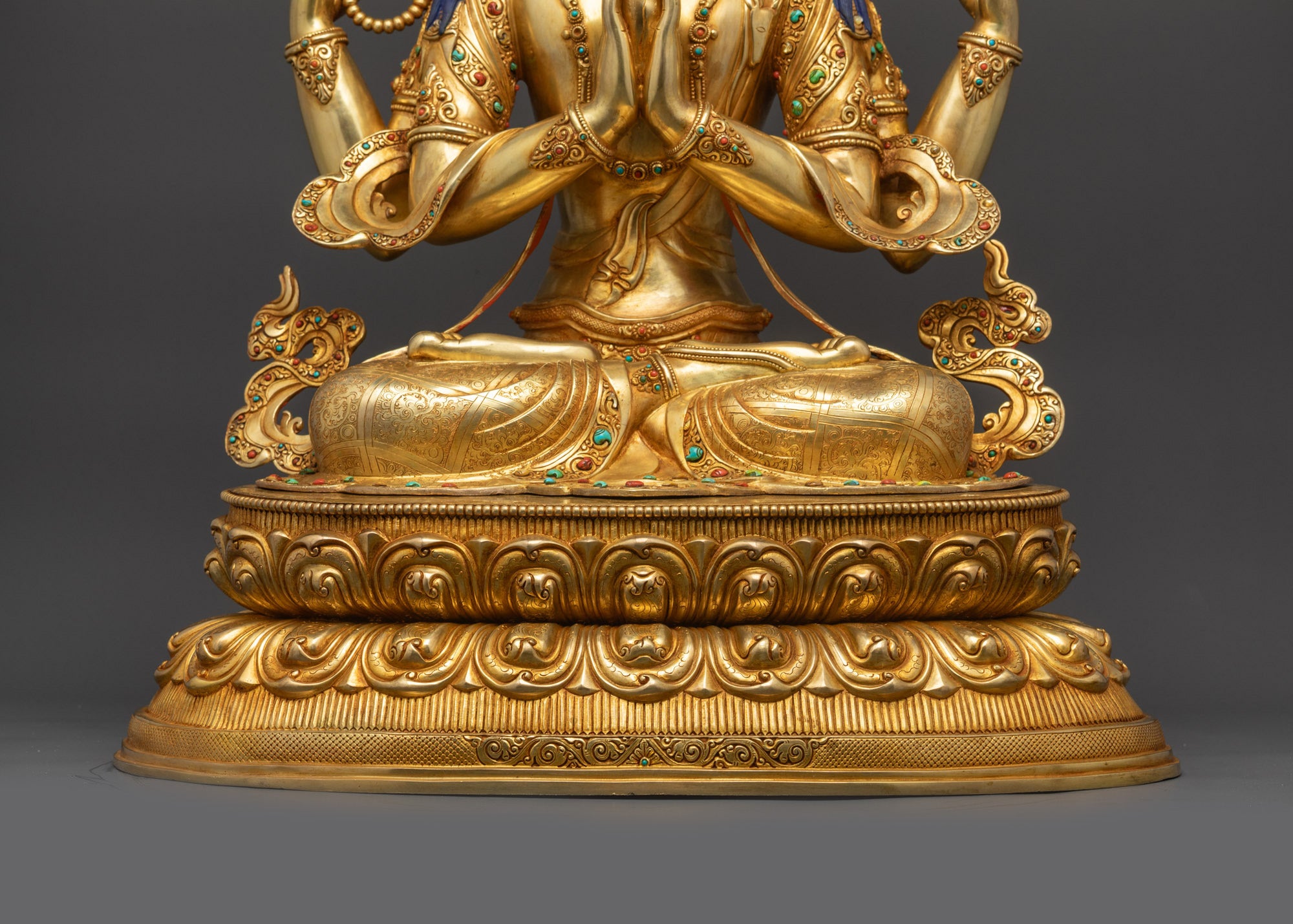 Traditional Chenrezig Statue | Gold Fire-Gilded Tibetan Buddhist Art